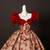 Red Print Puff Sleeve Prom Dress