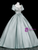 Green Satin Sequins Puff Sleeve Quinceanera Dress