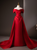Red Satin Off the Shoulder Pleats Prom Dress