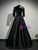 Black Satin Velvet V-neck Short Sleeve Prom Dress