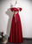 Burgundy Satin Off the Shoulder Appliques prom Dress