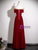 Burgundy Velvet Off the Shoulder Short Sleeve Lace Prom Dress