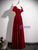 Burgundy Velvet Short Sleeve Crystal Prom Dress