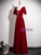 Burgundy Velvet V-neck Short Sleeve Bow Prom Dress