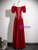 Burgundy Velvet Short Sleeve Appliques Prom Dress