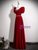 Burgundy Velvet Short Sleeve Pleats Crystal Prom Dress