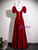Burgundy Velvet Short Sleeve Pleats Crystal Prom Dress