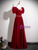 Burgundy Velvet Short Sleeve Pleats Crystal Prom Dress