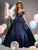 Navy Blue Satin Pleats Beading Quinceanera Dress