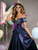 Navy Blue Satin Pleats Beading Quinceanera Dress