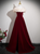 Burgundy Velvet Off the Shoulder Split Prom Dress
