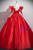 Red Satin Long Sleeve Appliques Quinceanera Dress