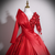 Red Satin Long Sleeve Beading Sequins Quinceanera Dress