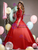 Red Satin Long Sleeve Beading Sequins Quinceanera Dress