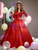 Red Satin Long Sleeve Beading Sequins Quinceanera Dress