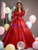 Red Satin Long Sleeve Beading Sequins Quinceanera Dress