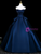 Navy Blue Satin Pleats Off the Shoulder Quinceanera Dress