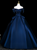 Navy Blue Satin Pleats Off the Shoulder Quinceanera Dress