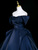 Navy Blue Satin Pleats Off the Shoulder Quinceanera Dress