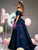 Navy Blue Satin Pleats Off the Shoulder Quinceanera Dress