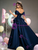 Navy Blue Satin Pleats Off the Shoulder Quinceanera Dress