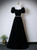Black Velvet Sequins Short Sleeve Beading Prom Dress
