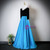 Blue Satin Black Velvet V-neck Short Sleeve Prom Dress