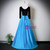 Blue Satin Black Velvet V-neck Short Sleeve Prom Dress