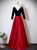 Burgundy Satin Black Velvet Short Sleeve Prom Dress