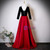 Burgundy Satin Black Velvet Short Sleeve Prom Dress