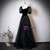 A-Line Black Tulle Sequins Puff Sleeve Prom Dress