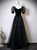 A-Line Black Tulle Sequins Puff Sleeve Prom Dress
