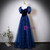 Dark Blue Tulle Sequins Puff Sleeve Prom Dress