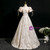 Champagne Print Puff Sleeve Pleats Quinceanera Dress