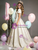 Champagne Print Puff Sleeve 3D Flower Quinceanera Dress