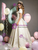 Champagne Print Puff Sleeve 3D Flower Quinceanera Dress
