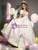 Champagne Print Puff Sleeve 3D Flower Quinceanera Dress