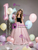 Pink Print Puff Sleeve Crystal Quinceanera Dress