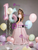 Pink Print Puff Sleeve Crystal Quinceanera Dress