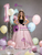 Pink Print Puff Sleeve Crystal Quinceanera Dress