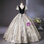 Champagne Puff Sleeve Crystal Quinceanera Dress