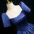 Navy Blue Satin Puff Sleeve Prom Dress