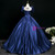 Navy Blue Satin Puff Sleeve Prom Dress
