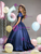 Navy Blue Satin Puff Sleeve Prom Dress