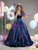 Navy Blue Satin Puff Sleeve Prom Dress
