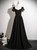 Simple Black Short Sleeve Square Neck Prom Dress