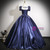 Navy Blue Puff Sleeve Pearls Quinceanera Dress