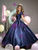 Navy Blue Puff Sleeve Pearls Quinceanera Dress