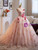 Pink Tulle Print Strapless 3D Flower Quinceanera Dress