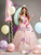 Pink Tulle Print Strapless 3D Flower Quinceanera Dress
